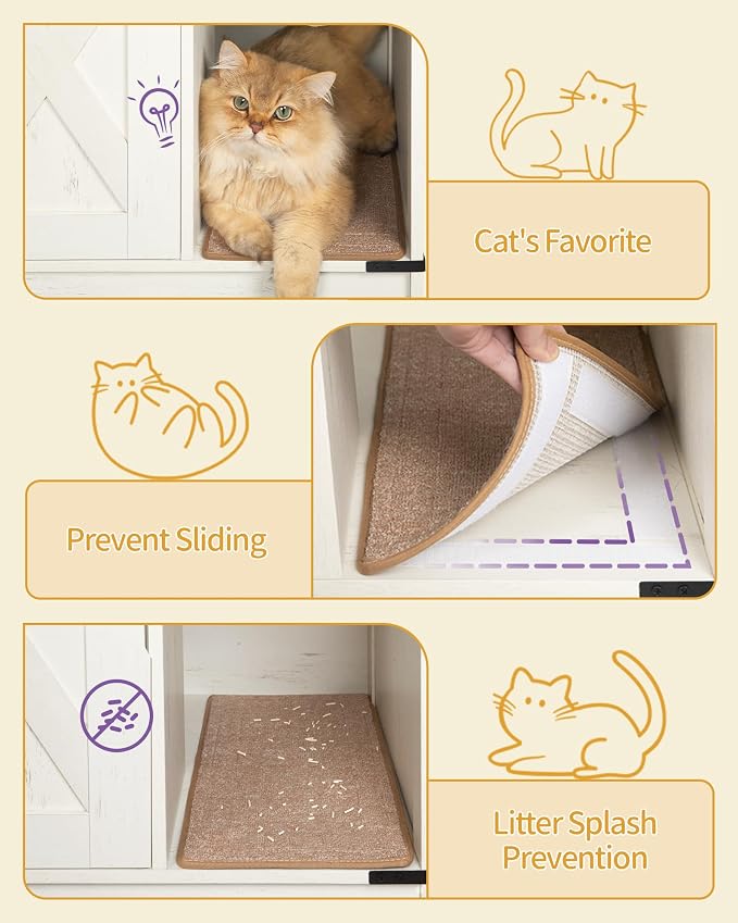 Hzuaneri Cat Litter Box Enclosure, Hidden Litter Box Furniture with Storage, Wooden Cat Cabinet with Scratch Pad, Farmhouse Cat Washroom, TV Stand End Table, Rustic Brown and White CB87514X