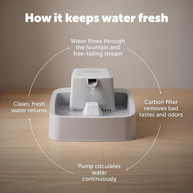 PetSafe Oasys 1/2 Gallon Pet Fountain for Cats and Small Dogs 1/2 Gallon Water Capacity Adjustable Flow Control Fresh, Filtered Water Easy to Clean - Extra Filters Included