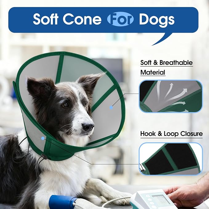 Dog Cone, Soft Dog Cones for Large Dogs After Surgery, Adjustable Cone for Dogs to Stop Licking, Pet E-Collar Alternative for Wound Healing, Green Large