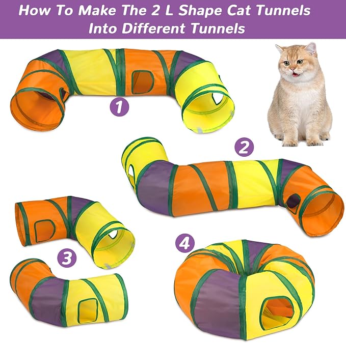 Retro Shaw 33 Pack Cat Tunnel Toy Set for Indoor Cats Kittens, Solves Boredom & Anxiety with 2 Collapsible Tunnels Interactive Feather Wand Springs Balls Crinkle Toys Mice