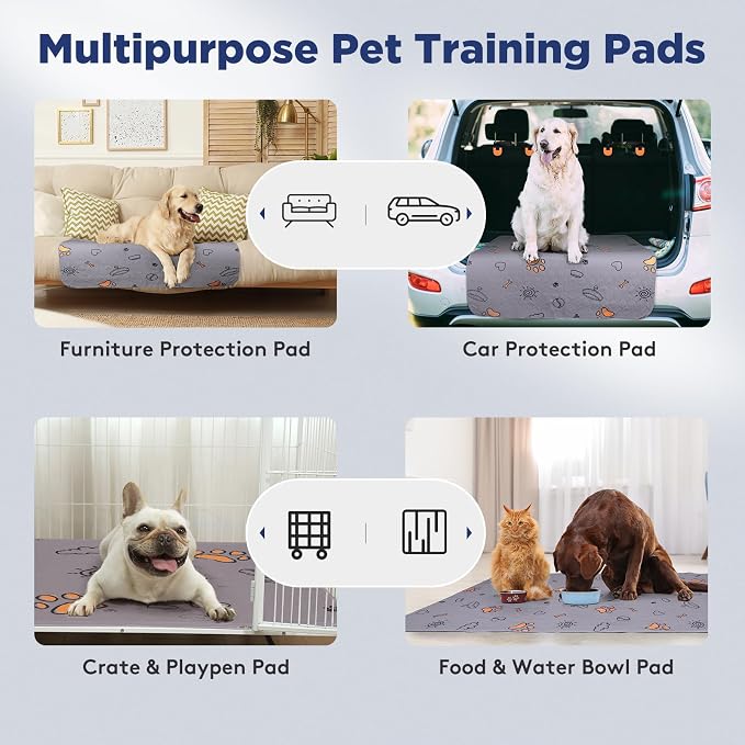 Washable Pee Pads for Dogs, 2 Pack Large 34"x36" Super Absorbent Reusable Puppy Pads Pet Training, 100% Waterproof Non-Slip Pad Whelping Dog Playpen Crate Mat for Potty
