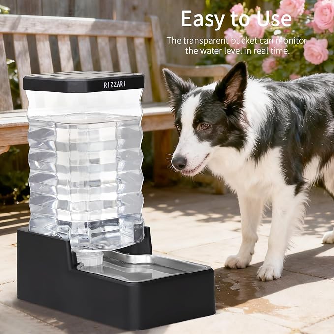 RIZZARI 10L Stainless Steel Dog Water Dispenser – Large Capacity Gravity Auto-Refill Waterer with Anti-Tip Design for Large Dogs, Ideal for Living Rooms, Offices & Indoor Pet Spaces