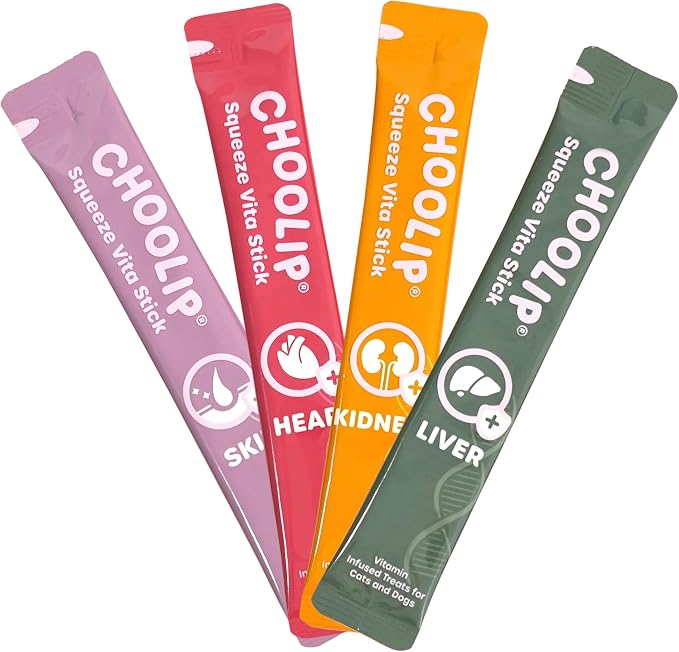 Choolip Squeeze Vita Stick Seafood Variety Pack for Cats & Dogs – Skin, Heart, Kidney & Liver Support Puree Treats – Grain Free Functional Pet Treats (20 Sticks)