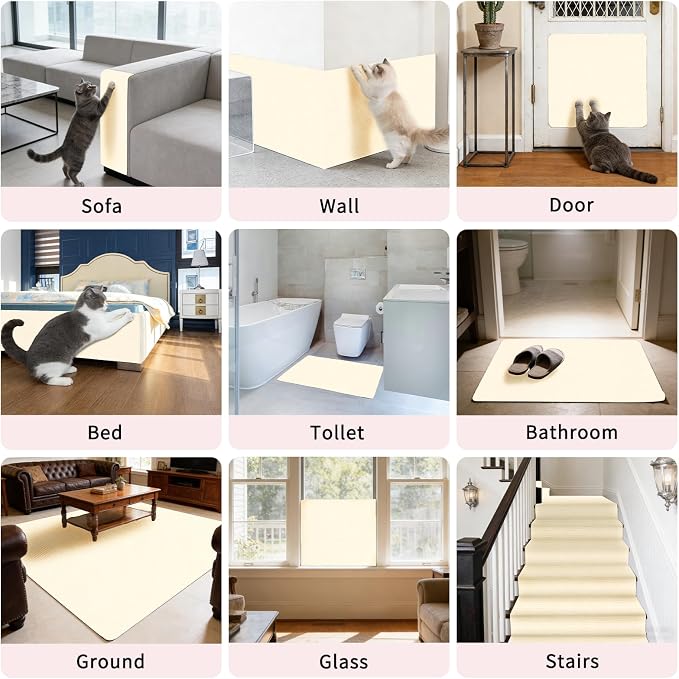 2 Pcs Beige Cat Scratch Mat, 78.7"x15.8" Self-Adhesive Cat Carpet, Trimmable DIY Cat Scratch Pad for Furniture, Couch Protector from Cats, Sofa Protector for Cats, Wall, Cat Tree Replacement Pos
