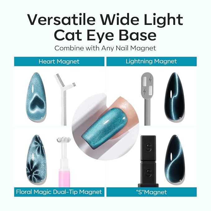 Modelones 5D Automatic Cat Eye Magnet for Nails, 5Pcs Circle Nail Magnet Tool for Cat Eye Gel Polish, 360 Rotating Cat Eye Magnet Tool, U-Shaped&Ball Magnet&Hole&Heart Magnets for Glass Bead Nail Art