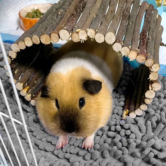 Tfwadmx Wooden Hamster Bridge, Extra Large 2 Pcs Small Animal Bendy Bridge Tunnel Hut Hideout Ladder Hideaway Climbing Chew Toy for Gerbil Guinea Pig Chinchilla Rabbit Ferret Hedgehog Rat Gerbil