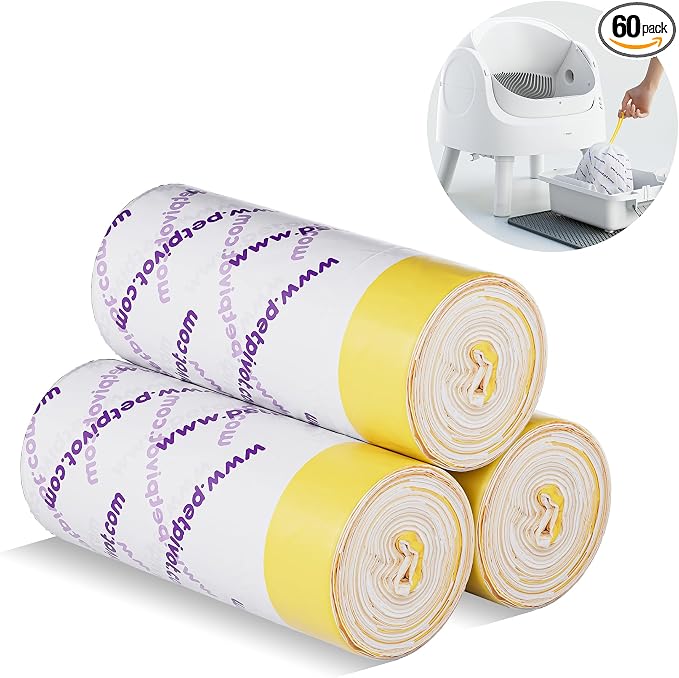 PetPivot Replacement Litter Box Liners for PetPivot AutoScooper 11 Open Top Automatic Cat Litter Box, 3 Rolls, 60 Bags