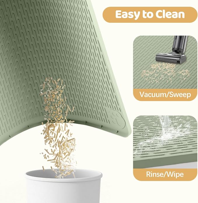 Cat Litter Mat, XXL Extra Large 50" x 35" Silicone Mat Litter Trapping Mat for Scatter Control, Soft on Kitty Paws, Easy to Clean (Green)