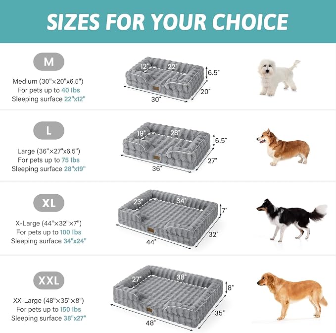 COZY KISS Orthopedic Dog Bed for Medium Small Size Dog, Soft and Warm Faux Fur Sofa for Pet Up to 40 lbs, Foam Bolster Anti-Slip Couch with Washable Removable Cover, M 30x20x6.5 inch, Grey
