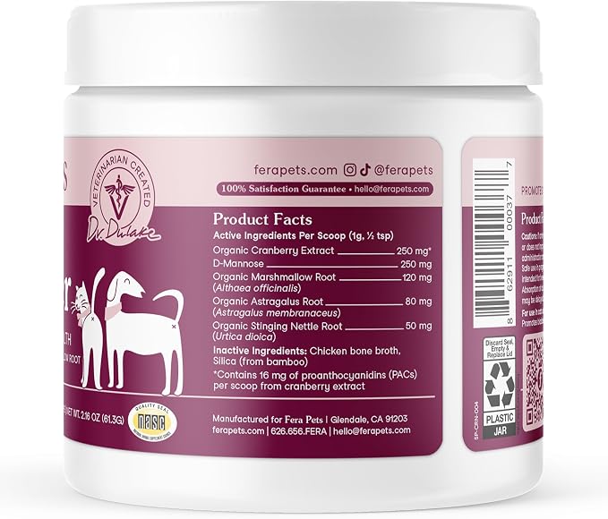 Fera Pets Bladder Support - Cranberry Supplement for Dogs & Cats - 60 Scoops