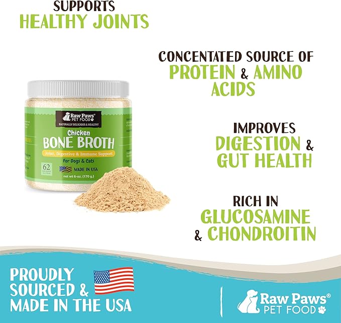 Raw Paws Whole Milk Powder & Bone Broth for Dogs and Cats Bundle - Whole Goat Milk Powder & Chicken Bone Broth - Made in USA - Pet Nutritional Supplement - Protein Powder Food Topper