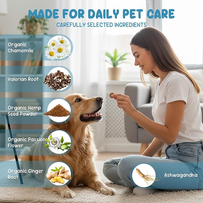 Calming Chews for Dog, Helps Support Relaxation & Stress Relief for Separation, Thunder & Travel, with Melatonin, Natural Soft & Tasty Chews, 90 Count