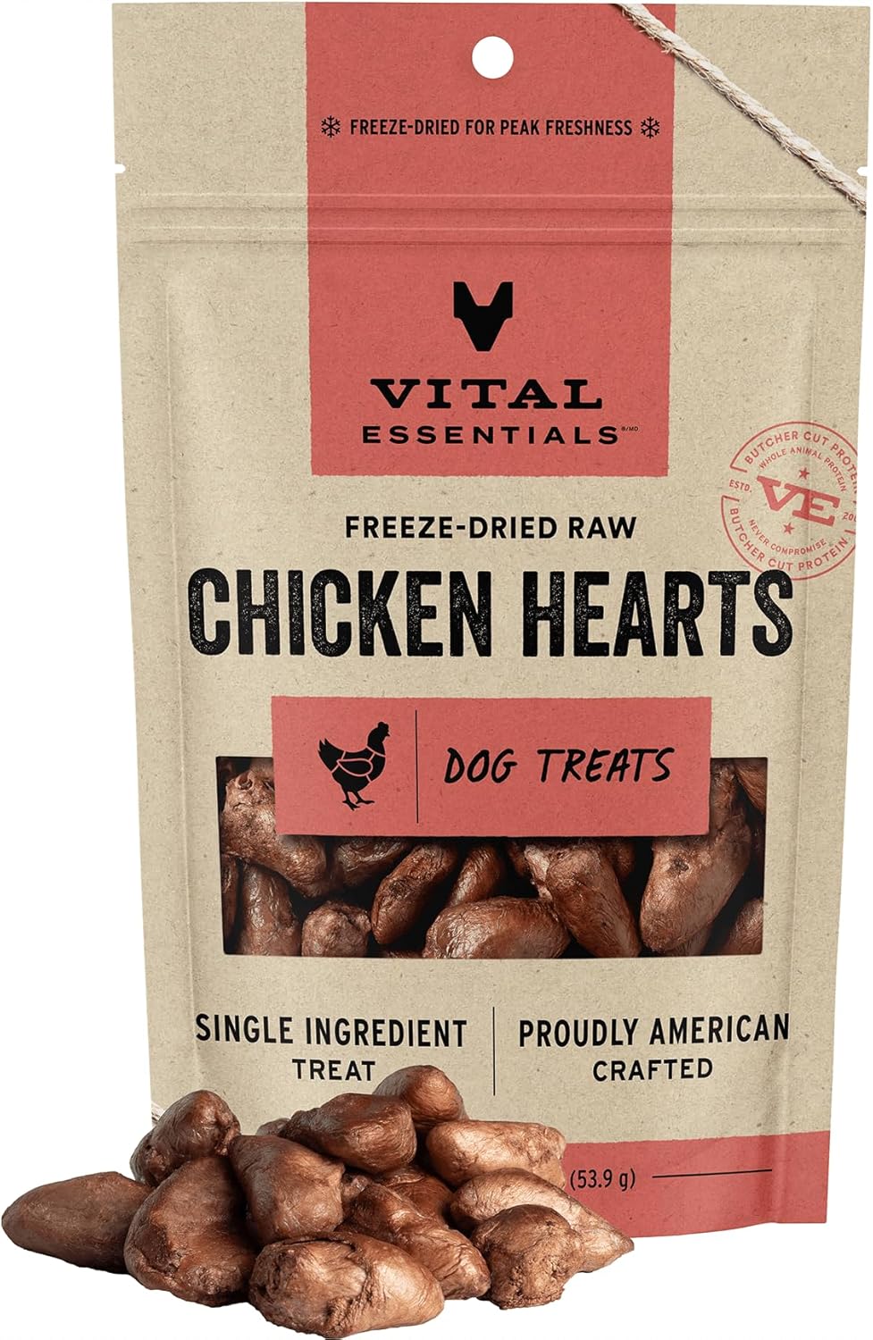 Vital Essentials Chicken Hearts Dog Treats, 1.9 oz | Freeze-Dried Raw | Single Ingredient | Premium Quality High Protein Training Treats | Grain Free, Gluten Free, Filler Free