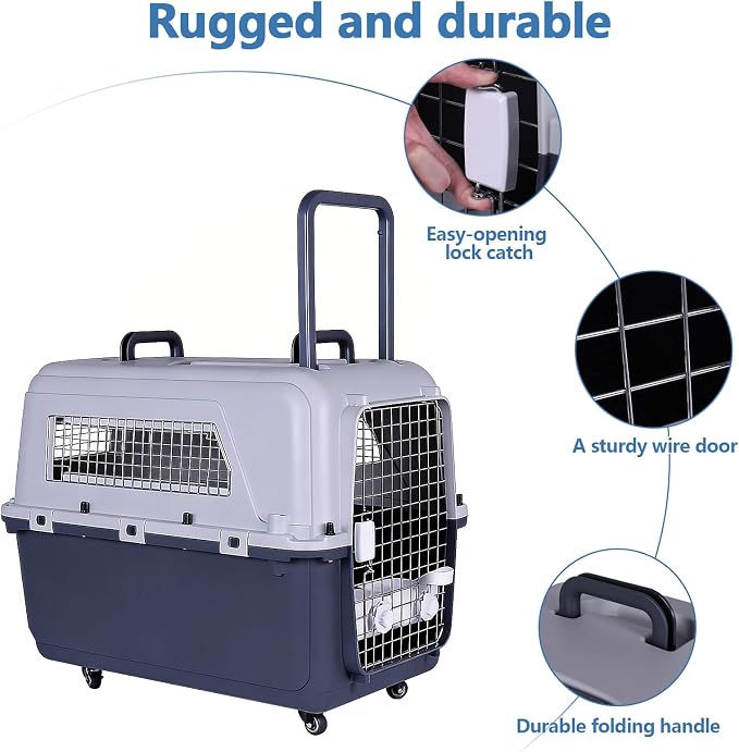 Generic Cats & Rabbit Animal Carrier Travel Cage Box Length 33in/Width 21.6in/Height 25.2in with Handle & Metal Door Portable Transporter Box for Indoor Outdoor Puppies Kittens