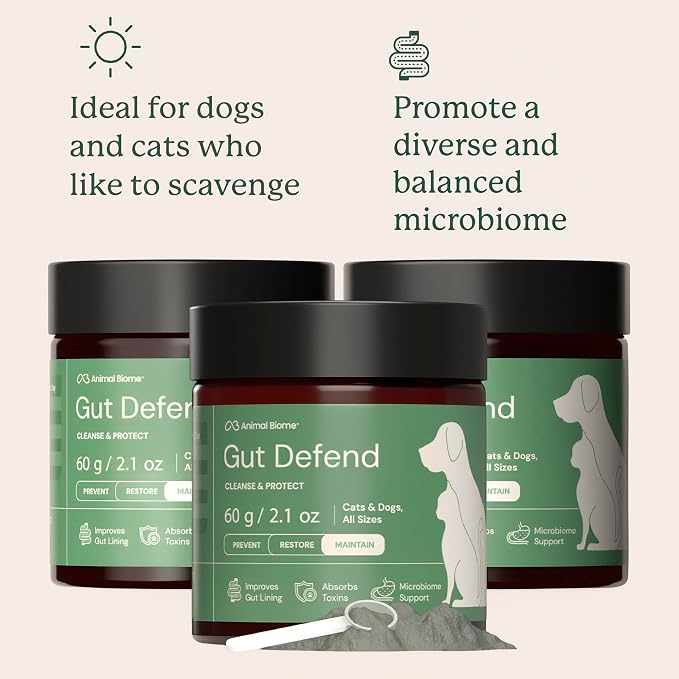 Animal Biome Gut Defend Health Supplement for Dogs & Cats 60g (70 Scoops), Supports Microbiome Balance, Toxin Binding, Natural Pathogen & Digestive Lining Defense, Detox & Immune Support, Food Topper