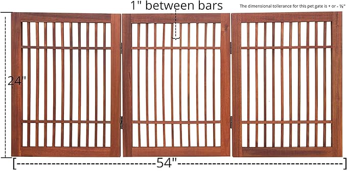 Urnporium Freestanding Wooden Dog Gate Foldable Indoor Pet Gate No Drill Expandable Barrier for Doorways Stairs Hallways Portable Wood Fence for Small Dogs & Puppies (Brown Pet Gate, 3 Panel 24" Tall)