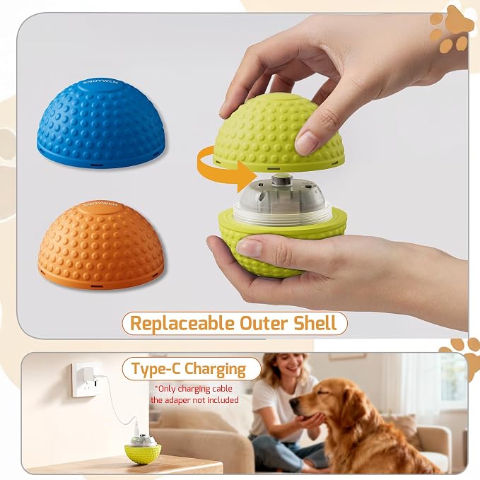 SNOYWEN Smart Interactive Dog Balls, Durable Food-Grade Rubber Material, Automatic Moving, Bouncing, Rotating Toy with Light for Medium, Large Dogs, IPX7 Waterproof (Yellow)