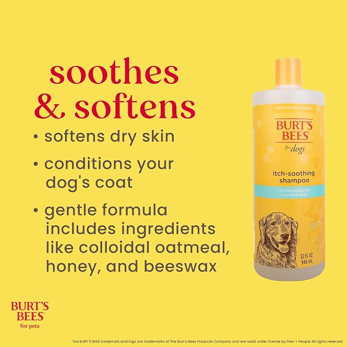 BURT'S BEES FOR PETS Itch Soothing Dog Shampoo with Honeysuckle, 95% Natural Origin, pH Balanced, No Sulfates, Parabens, or Phthalates, Relieves Itchy Skin, 32 Fl Oz - 2 Pack