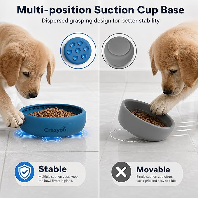 Dog Lick Bowl with Bone Chew Toy, BPA Free Silicone Lick Mat for Dogs, Slow Feeder Dog Bowl with Strong Suction, Dog Freezer Bowl for Anxiety Relief, Paw Calm, Dishwasher (Blue, L)