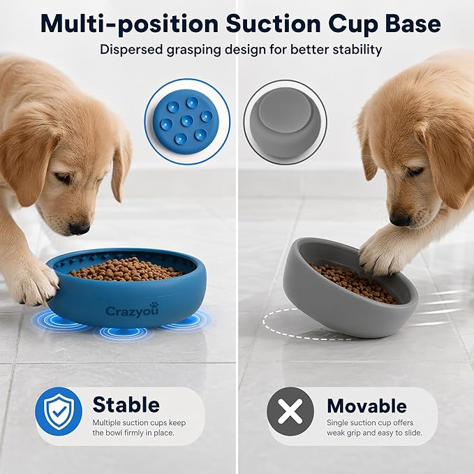 Dog Lick Bowl with Bone Chew Toy, BPA Free Silicone Slow Feeder Dog Bowl, Lick Mat for Dogs with Strong Suction, Dog Freezer Bowl for Anxiety Relief, Paw Calm, Dishwasher (Blue, S)