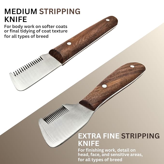 Professional Stripping Knife Kit for Dogs & Pets – 6 Piece Grooming Set with Wooden Handle – Pet Grooming Tools for Hand Stripping & Deshedding