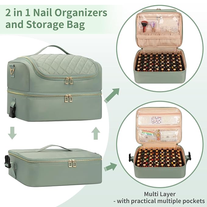 CUBETASTIC Nail Polish Organizer Case, Nail Supplies Storage Box Holds 117 Bottles Nail Polish & Nail Lamp, Travel Nail Tech Carrying Case, Nail Kit Bag For Nail Stuff & Manicure Tools