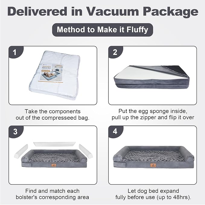 XL Orthopedic Dog Bed - Breathable Egg-Crate Foam Sofa Couch with Bolster, Water-Resistant Liner & Washable Rose Velvet - Ideal for Golden Retrievers, Labradors, Dark Gray(40'' x 28'')