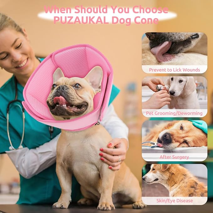 Dog Cone Collar - Soft Elizabethan Collar for Dogs After Surgery, Comfy Cone for Dogs to Stop Licking, Adjustable Dog Cone Alternative for Wound Healing (Pink M)