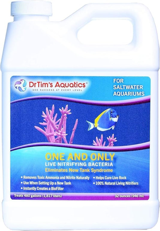 Dr. Tim’s Aquatics Saltwater One & Only Nitrifying Bacteria – For New Fish Tanks, Aquariums, Water Filtering, Disease Treatment – H20 Pure Fish Tank Cleaner – Removes Toxins – 32 Oz.