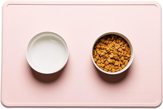 Remy+Roo Peony Silicone Dog Food Mat for Pet Bowl | 23.6" x 15.7" | 100% Waterproof | Non-Slip | Dishwasher Safe