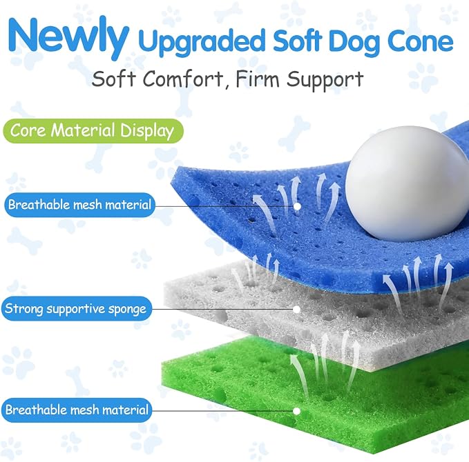 Upgrade Soft Dog Cone Collar, Dog Cone Alternative to Stop Licking After Surgery, Adjustable Comfy Cones for Small/Medium/Large Dogs, Light-Weight Mesh Fabric Elizabethan Collars (XS)