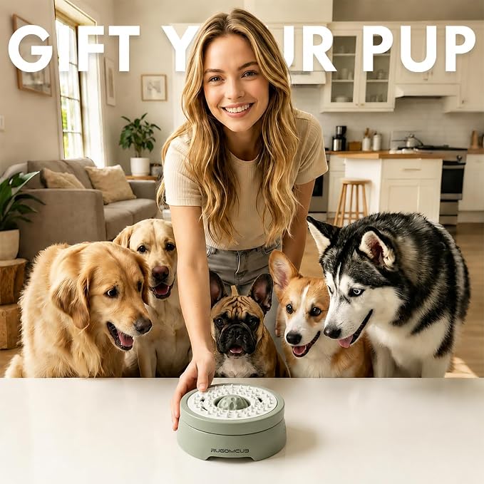 Slow Feeder Dog Bowls for Liquid Treat, Entertained Ball-in, Dog Lick Bowl, Pup Lick Toy for Large Medium Small Breeds Dietary Supplement/Post-op Nutrition (Grass Green)