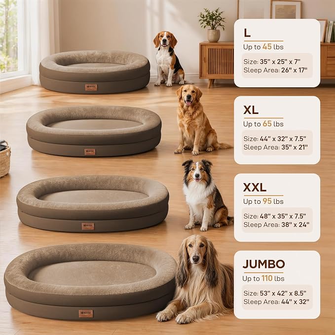 Orthopedic Jumbo Dog Bed for Extra Large Dogs, Giant Waterproof Dog Bed for Large Breed Dogs, Supportive Egg Crate Foam Pet Bed with Removable Washable Cover & Non-Slip Bottom, Coffee