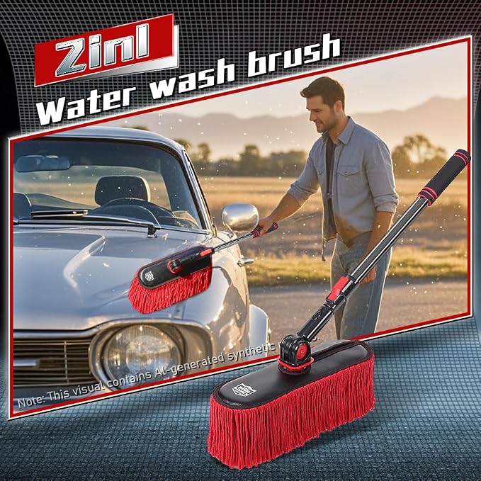 Car Cleaning Supplies Duster, 2In1 Brush for Car Exterior, Chenille Car Wash Brush Mop & Wax Cotton Car Duster Mop, Remove Dust, Retractable Steel Pole for Boat Truck RV, Gifts for Men Women