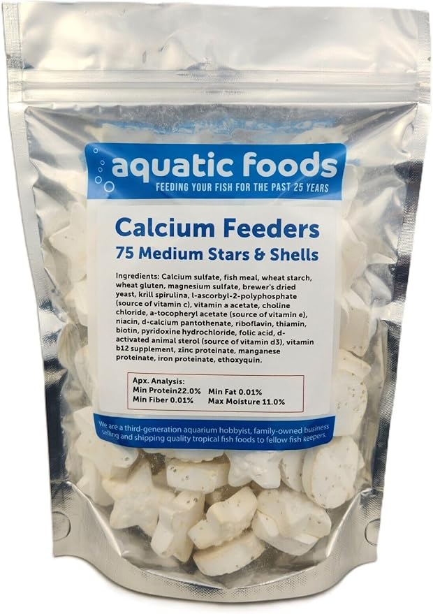 Medium Size Calcium Feeder Stars & Shells for Shrimp, Snails, Crabs, Crayfish, Hermit Crabs and All Tropical Fish…75 Count Bag