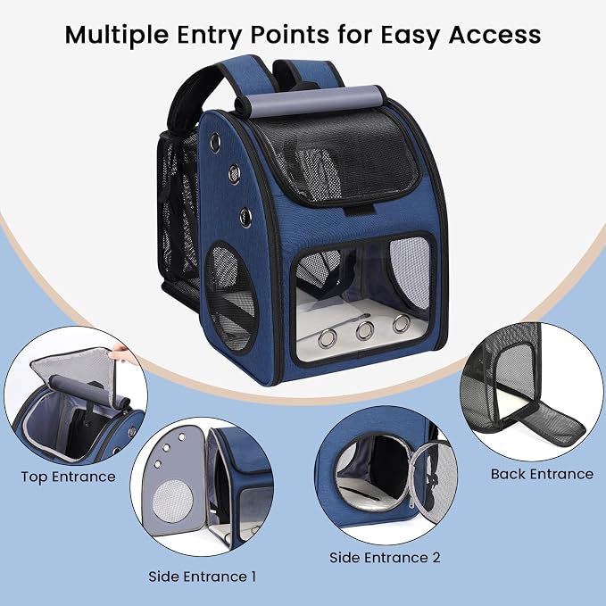Expandable Pet Carrier Backpack for Cats, Dogs and Small Animals, Portable Pet Travel Carrier, Super Ventilated Design, Airline Approved, Ideal for Traveling/Hiking/Camping, Blue