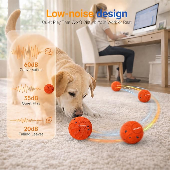 Interactive Dog Ball Toy for Medium Large Dogs – Smart Automatic Moving Rolling & Bouncing Ball, Durable Chew Resistant E-TPU, USB Type-C Rechargeable, Waterproof Active Dog Toy Keeps Dogs