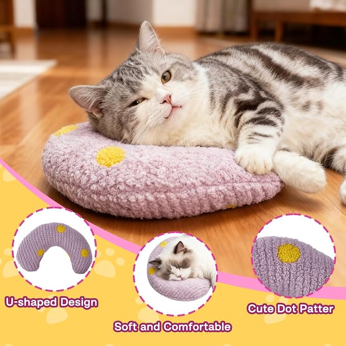 Calming Pillow for Small Medium Cats and Dogs Soft Fluffy Pet Pillow Anxiety Relief with Cute Embroidery Pattern