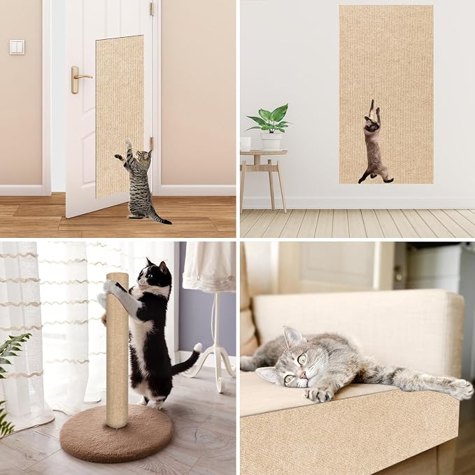 Trimmable Cat Scratcher Mat, 39.4"x15.8" Self-Adhesive Cat Scratching Carpet Pad Replacement for Tree Shelves, Steps and Posts, DIY Cat Scratch Couch Furniture Protector