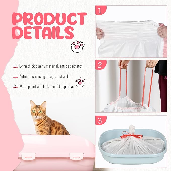 120 Count Large Cat Litter Box Liners 31 x 18 Inch Drawstring Litter Bags Cat Pan Portable Liners for Pets