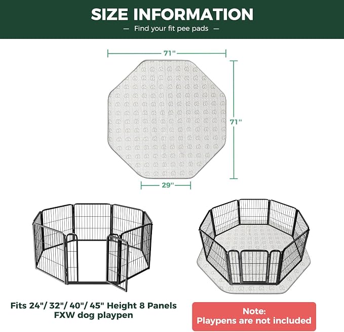 FXW Washable Pee Pads for Dogs, Puppy Pads with Super Absorbent, Specifically Designed for FXW Rollick/Homeplus 24inch 8 Panels Dog Playpen, 29" Octagon, Khaki, 1 Pack