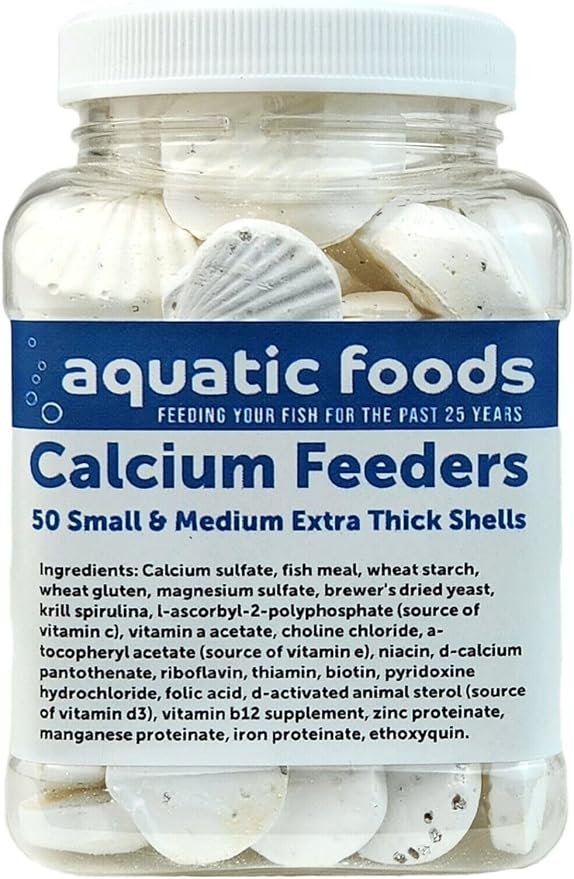 Calcium Enriched Food Shells, Small & Medium Extra Thick Shells for Shrimp, Snails, Crabs, Crayfish, Plecos, Catfish, Bottom Fish, All Tropical Fish, Small & Medium…50 Count Jar