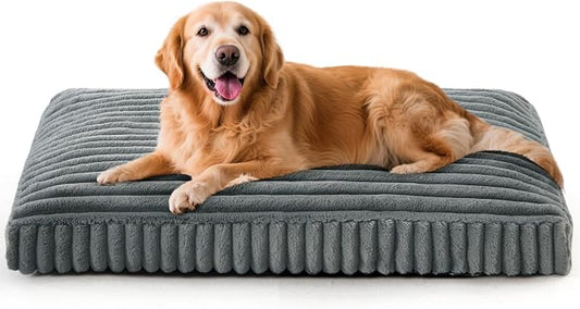 XL Dog Bed, Flat Pet Beds with Removable Washable Cover, Pet Mat Cute Dog Crate Bed Thick Shredded Chopped Crate Foam & Anti Slip Bottom for Indoor, 42"x27"x4"