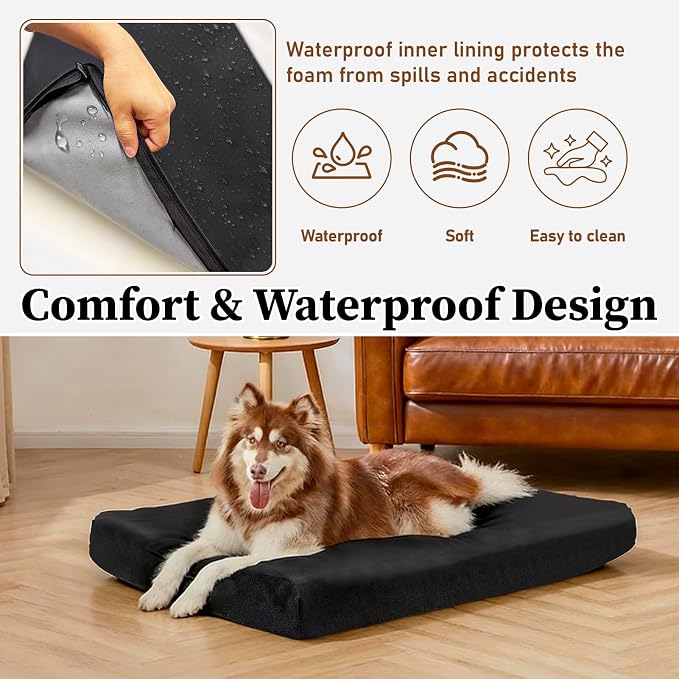 Chew Proof Dog Bed, Indestructible Dog Bed for Aggressive Chewers, Durable Crate Mat Waterproof & Machine Washable Kennel Pad for Indoor Outdoor