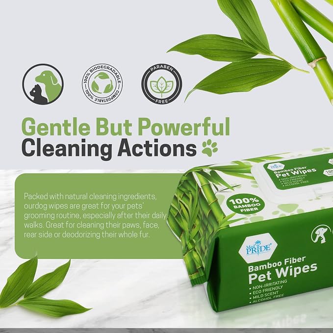 MED PRIDE 100% Bamboo Fiber Doggie Cleaning XL – Dog & Cat Cleaning Wipes with Aloe Vera – Alcohol & Paraben-Free – 8”x8” Hypoallergenic Deodorizing Grooming Wipes – 4 Packs (400 Count)