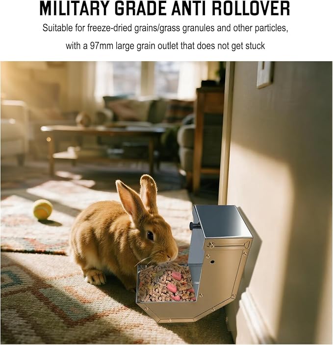 Small Animal Feeder for Rabbits - Stainless Steel Gravity Feeding with Sliding Lid, Anti-Corrosion, Durable for Outdoor & Indoor Cage Use, Holds Several Days' Food (2 Pcs)