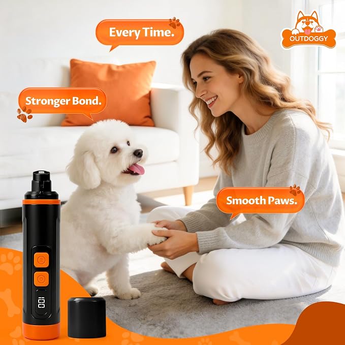 Upgraded Ultra Quiet Dog Nail Grinder with LED Light & Safety Guard - Rechargeable Adjustable Speed Pet Nail Trimmer for Painless Grooming of Dogs & Cats