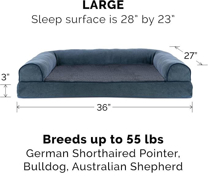 Furhaven Replacement Dog Bed Cover Sherpa & Chenille Sofa-Style, Machine Washable - Orion Blue, Large
