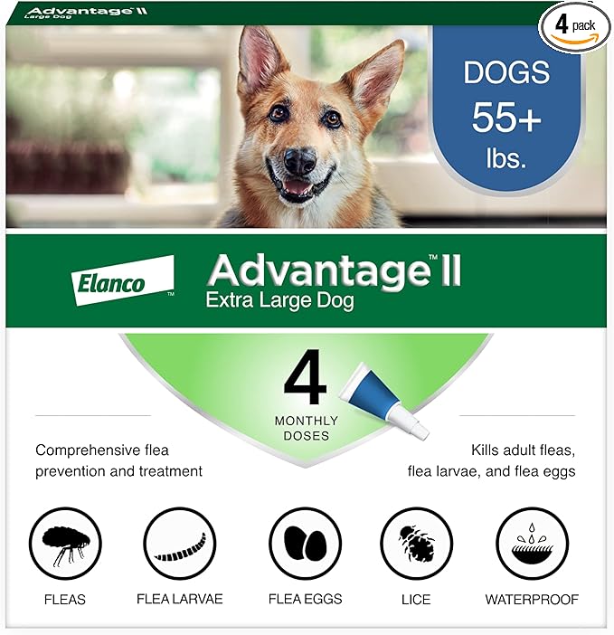 Advantage II XL Dog Vet-Recommended Flea Treatment & Prevention | Dogs Over 55 lbs. | 4-Month Supply