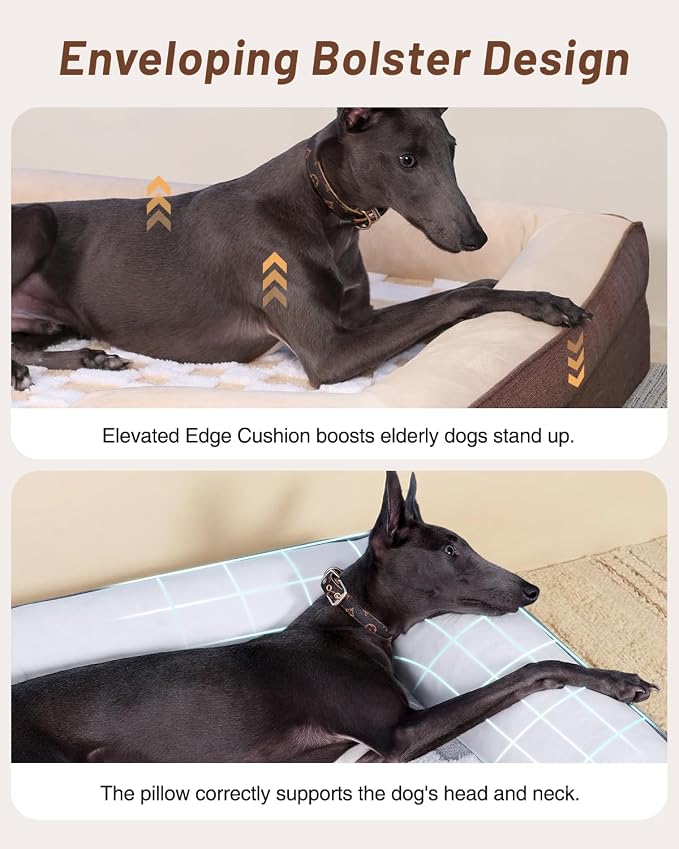 KSIIA Waterproof Dog Bed Orthopedic for XL Senior Dog Couch with Sides, Extra Thick Supportive Pet Bed Sofa with Soft Plush Cover and Non-Slip Bottom, 48 x 35 Inch, Grey